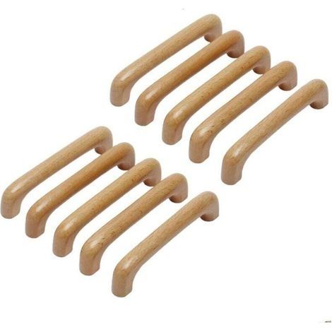 10 Pièces Poignée de Meuble Bois, Poignée Meuble Cuisine Placards Poignee Porte, Espacement des Trous 128mm, pour Meubles de Cuisine et Tiroirs (1/4)