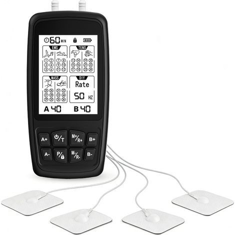 Appareil de massage EMS rechargeable 4 en 1 à double canal et 37 modes pour la nuque, le dos, les épaules et les jambes, format de poche pour la maison et les voyages, noir-AquaForge (1/4)