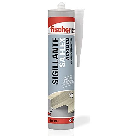 Fischer SA FLEX Sigillante Elastico Bianco Acrilico Interni ed Esterni, Finitura Liscia, Verniciabile, per Facciate, Giunti, Legno, Plastica, Inodore, 552330 (1/4)