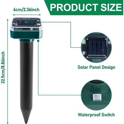 2er-Pack solarbetriebene Maulwurfsabwehrgeräte: IP65 wasserdichtes, solarbetriebenes Maulwurfsabwehrgerät für den Außenbereich zur Abwehr von Maulwürfen in Rasenflächen und Gärten (1/4)