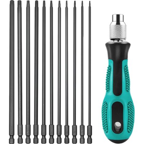 12 Pièces Embouts Tournevis Torx, 200mm Embout Torx Long, Tournevis Etoile Magnétiques, Embout Long Visseuse avec et Poignée, T6-T40, pour Visseuse Sans Fil (1/5)