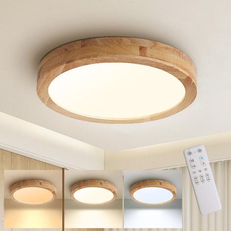 Plafonnier LED, 40CM plafonnier bois Intensité variable Télécommande 3000K-6000KPlafonniers LED Modernes Ronds,luminaire plafonnier Salon Cuisine (1/5)