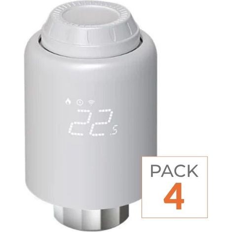 Silamp – Tête thermostatique connectée ZigBee universelle lot de 4 – Programmable à distance – Adaptateurs inclus pour vannes de radiateur