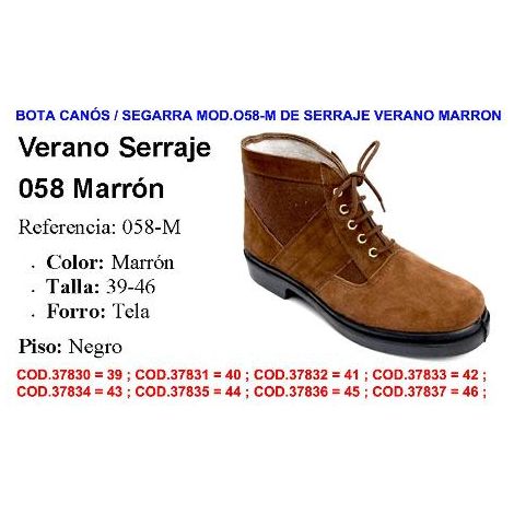 MIBRICOTIENDA bota canos-segarra mod.058-m de serraje verano marron talla 39