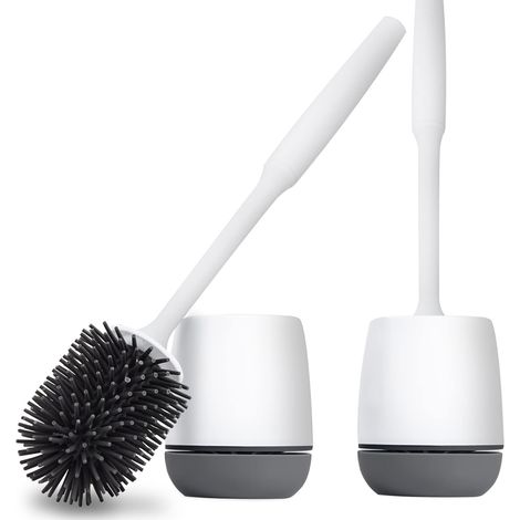 Brosse de toilette avec support, brosse en silicone à poils flexibles pour un nettoyage en profondeur, accessoires de salle de bain, ensemble brosse de toilette.-AquaForge (1/4)