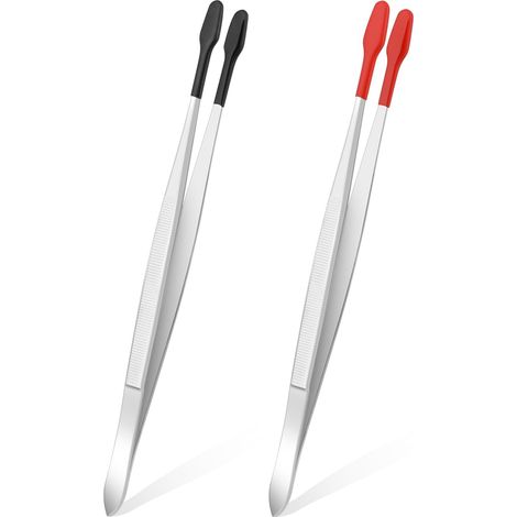 Präzisionspinzette – 2er-Set – Edelstahl und PVC – Rutschfeste, flache Spitze – Für Labor und Bastelarbeiten – 15,3 cm (1/5)