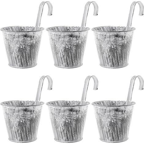 Lot de 6 petits pots suspendus vintage en métal pour balcon, pots de fleurs à suspendre avec crochets pour extérieur, intérieur, balcon, décoration de jardin, clôture (1/5)