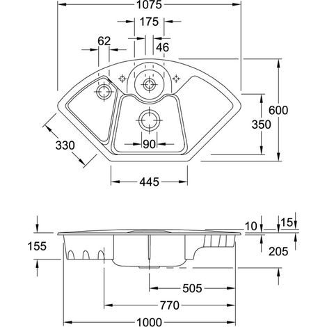 Villeroy & Boch 670800FU Évier d'angle Solo 1075 x 600 mm
