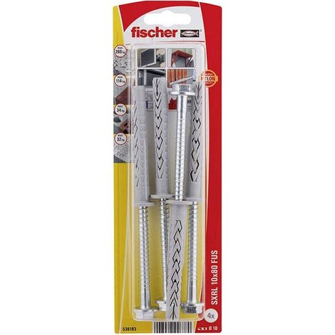 Fischer 536183 Blister tacos nylon largo para fijación de estructuras con tornillo de cabeza avellanada SXRL 10x80 FUS K NV (1/3)