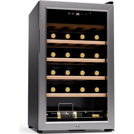 Klarstein – Cave à vin de vieillissement 24 bouteilles – Éclairage LED – Écran tactile avec WiFi – Plage de température 5-18°C – Clayettes chromées