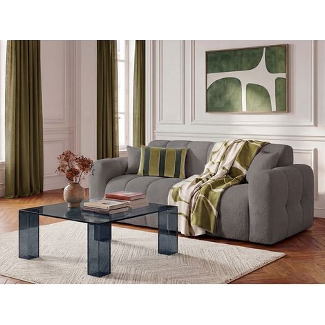 BOBOCHIC - Canapé droit convertible ouverture express 3 places BRADLEY tissu bouclette   Gris foncé