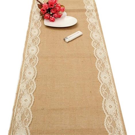 280x30 cm Home Textile Vintage Toile De Jute Dentelle Table Runner Naturel Jute Pays Partie Banquet De Mariage Décoration Top Qualit (1/4)