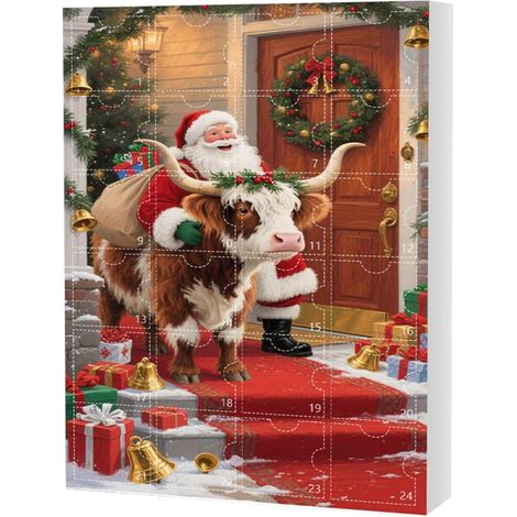 Calendrier De L'Avent De Noël Décoration En Acrylique 2D De Vache Highland 24 Jours De Compte À Rebours De Noël Avec Ornements De Vache Highland Pour Mur Porte (1/5)