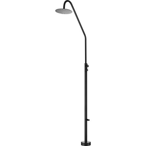 Mice - Ducha Exterior de Acero Inoxidable 316 para Piscina y Jardín, Rociador Redondo 25cm, 232cm Altura, con Grifo para Pies (Negro Mate)
