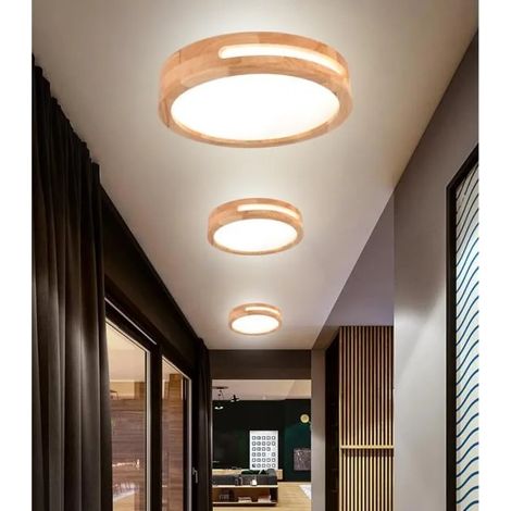 U-do 3pcs Moderne Plafonnier LED,Plafonnier en Bois Rond Blanc Froid Lampe de Plafonde Industriel pour Salon Chambre,4500K,Ø30cm (1/4)
