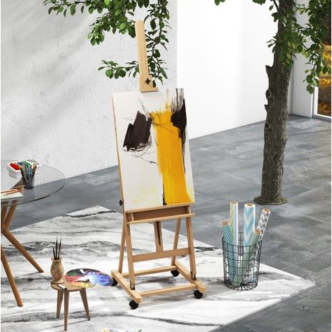 Caballete de artista ajustable, 4 ruedas, madera de haya natural DESVIAE (1/5)