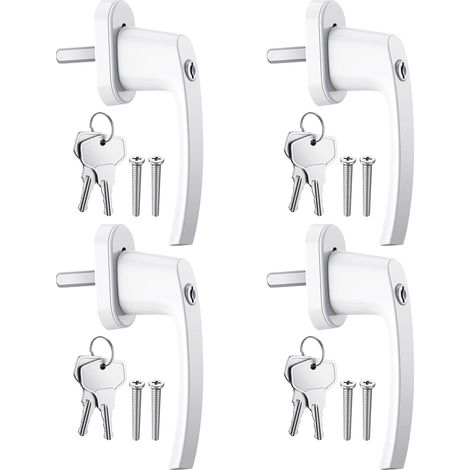Poignées de Fenêtre Verrouillable à Clé en Aluminium Blanc Poignée de Porte de Balcon Windows avec 8 PCS Vis et 8 PCS Clés Convient à Toutes Les Fenêtres et Portes de Balcon Courantes, 4PCS