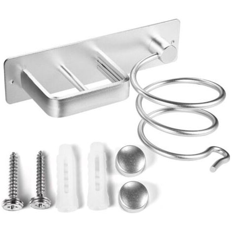 Porta secadores de pelo con soporte para planchas y organizador de cables, soporte de secador de pelo montado en pared de aluminio para almacenar secadores de pelo, para habitaciones de hotel y baños, (1/4)