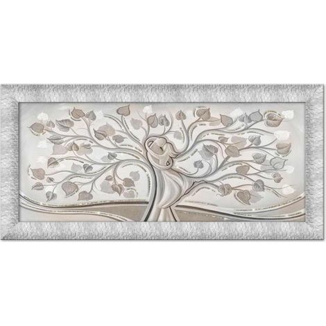 Lupia - Quadro Moderno su tela con Cornice PRINCE Multicolor ALBERO ABBRACCIO MIX SILVER, con Glitter brillantini, 63x133 cm, per Soggiorno, Camera da Letto, Testata Letto, Capezzale, Design Elegante