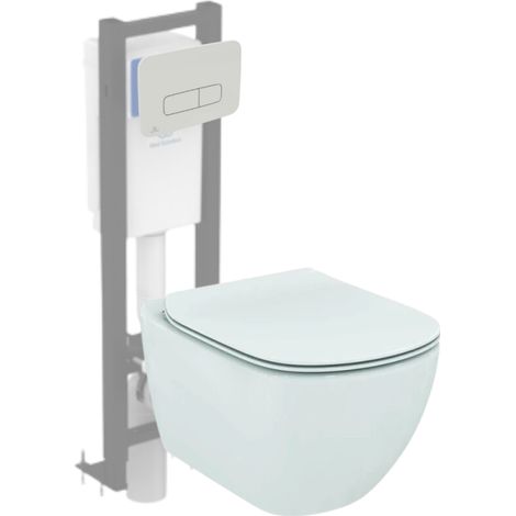 IDEAL STANDARD Inodoro suspendido Tesi Aquablade + Asiento y mando doble Oleas blanco + Estructura autoportante Porcher eco