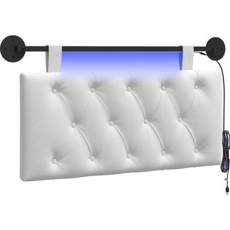 Maison Exclusive - Tête de lit suspendue Avec lumière LED Blanc Tissu (1/5)