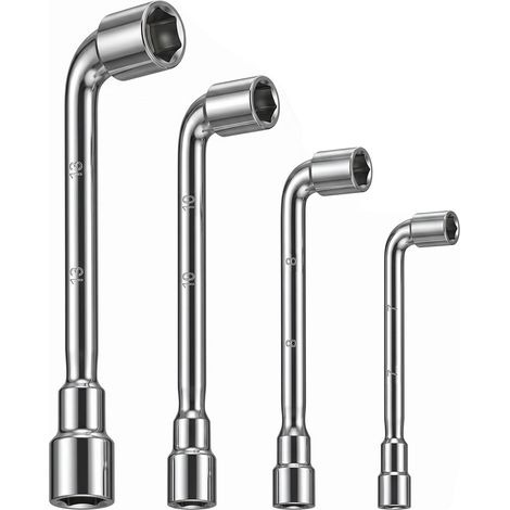 4 Pièces Clé à Pipe 6 Pans 7mm 8mm 10mm 13mm Clé à Douille Double Coudée en L Clef a Pipe Acier pour Réparation Automobile Bricolage Installation Meubles (1/5)