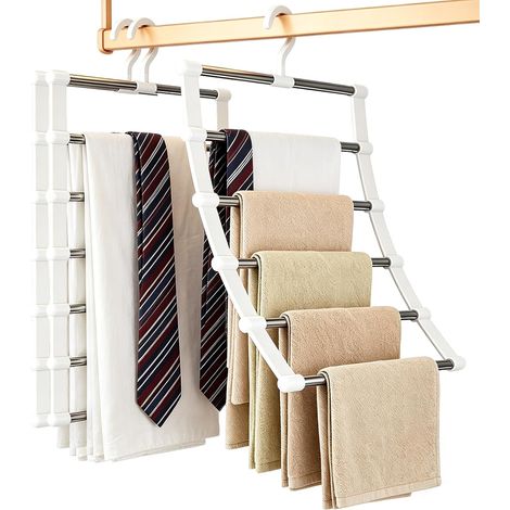 Pack of 3 Trouser Hangers, Space-Saving, 6 Levels, Stainless Steel, Non-Slip, Space-Saving, 80%, Foldable Trousers Hangers for Trousers, Tie, Towel (1/5)
