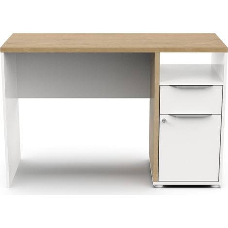 CALICOSY - Bureau 1 porte, 1 tiroir et 1 niche décor chêne et blanc mat H77,4 cm - ACCESS (1/5)