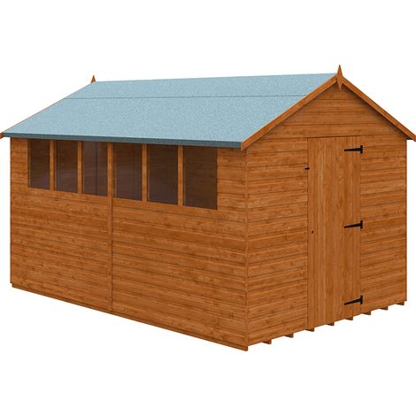 12 x 8 Feet Super Apex 12mm Shed - Solid Wood/Softwood/Pine - L355 x W235 x H231.9 cm - Burnt Orange