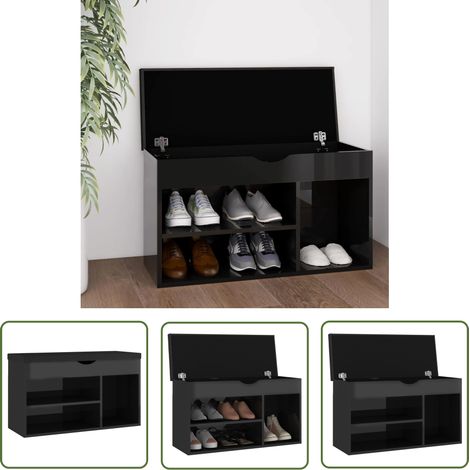The Living Store Schuhbank mit Kissen Hochglanz-Schwarz 80x30x47cm Holzwerkstoff - Schuhbank - Schuhregal - Garderobe - Einbauschrank - Wohnzimmermöbel (1/5)