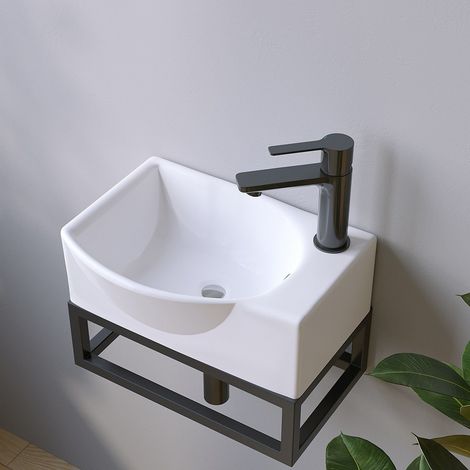 Waschbecken Keramik Weiß Aufsatzwaschbecken für das Badezimmer und Gäste-WC Handwaschbecken 1 - Eckig-oval - 40,5 x 28 x 12 cm