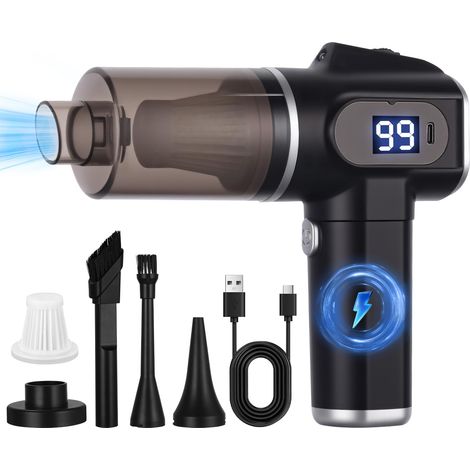 Souffleur Air Comprimé, Dépoussiérants Puissants électrique, Air Comprimé Duster, 4000 mAh Batterie Plumeau à air électrique avec Lumière LED pour PC Duster pour Nettoyage PC,Clavier, Voiture, Canapé (1/5)