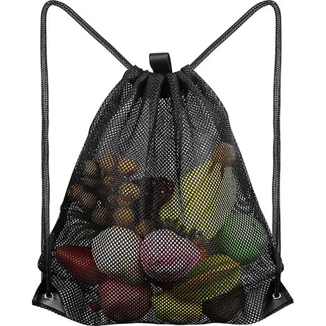 Borsa a rete portatile con coulisse, robusta borsa portaoggetti per attrezzatura sportiva, ideale per la spiaggia, il nuoto, la palestra e lo shopping.