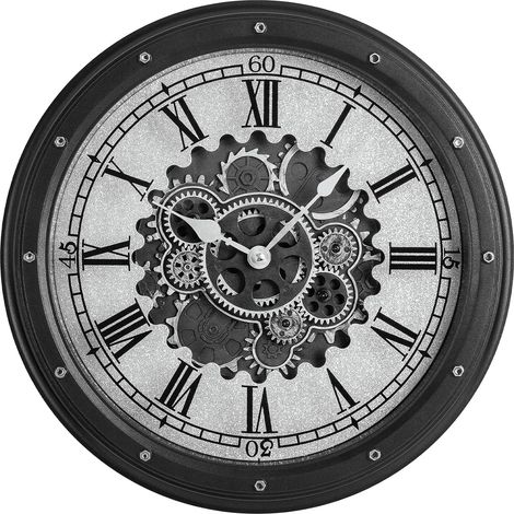Horloge murale à engrenages mobiles, horloge murale rotative moderne de 40,6 cm, style ancien, horloge industrielle vintage unique pour salon, décoration de maison, ferme (noir) (1/5)