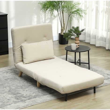 Diván cama tipo banco 72x190 cm 3-en-1, sillón convertible con respaldo reclinable, tapizado en terciopelo beige (1/5)
