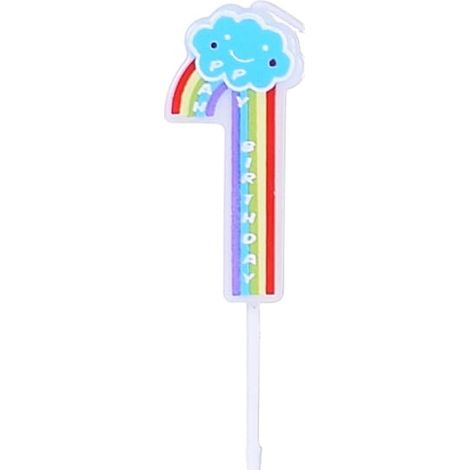 Bougie d'anniversaire arc-en-ciel chiffre « 1 » (1/2)
