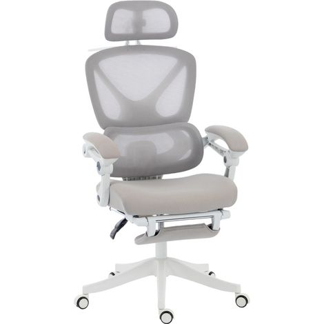 Sedia da ufficio ergonomica 70 x 71 x 129 cm con poggiapiedi, reclinazione 135° e rete grigio chiaro (1/5)