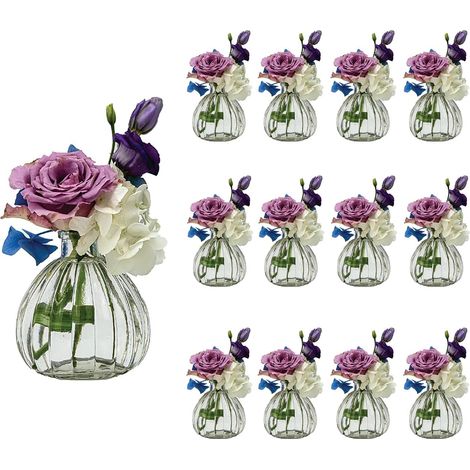12 kleine Blumenvasen, Tischvasen, Hochzeitsdekoration, Party, Klarglasflaschen-Set (12 Stück Premium-Qualität) (Kürbis – OK)