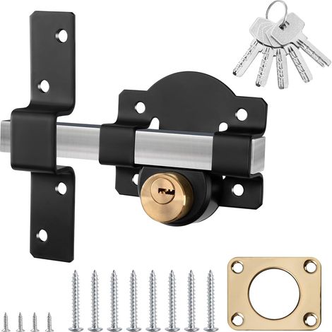 Verrou Porte Exterieur avec Clé Serrure de Portail à Longue en Acier Inoxydable Serrure Porte de Garage avec Clé Noir (1/5)
