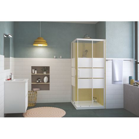 ONDEE - Mamparas de baño MISSI - Mamparas de baño Acceso angular - Vidrio templado - Acabados en blanco - 70x185cm (1/5)