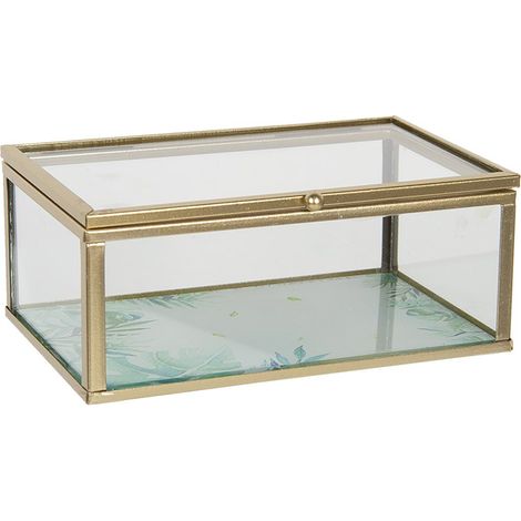 Boîte à bijoux coffret de rangement en verre et métal pour chambre et coiffeuse 14 x 8 x 6 cm - PANGIVO (1/3)