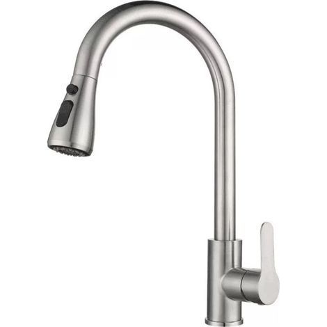 Robinet de cuisine avec pommeau de douche - Mitigeur de cuisine avec bec pivotant à 360°, 4 modes de pulvérisation, arc élevé, robinet en acier inoxydable pour éviers de cuisine monotrou (1/4)