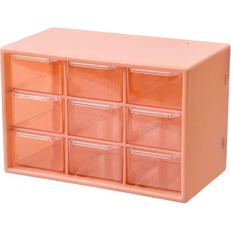 Scatola portaoggetti con 9 cassetti, rosa trasparente, 18 x 12 x 10 cm (1/5)