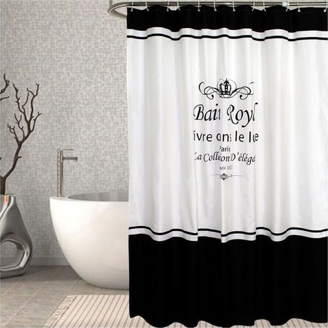 Curtain of Shower Adjustable Black White 180 x 200 cm - Polyester With Hooks and Couronne