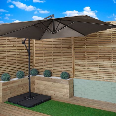 3m Cantilever Banana Garden Parasol in Grey with Crank Handle and Parasol Base Weights Included (1/5)