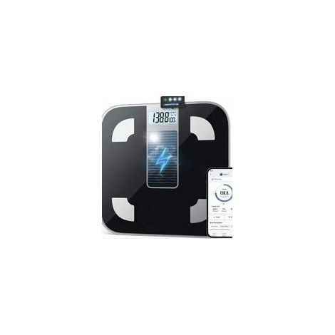 Solar Bathroom Scales, Bluetooth Connected Scales with App, 13 Body Composition Analyses, 180 kg, Black (1/4)