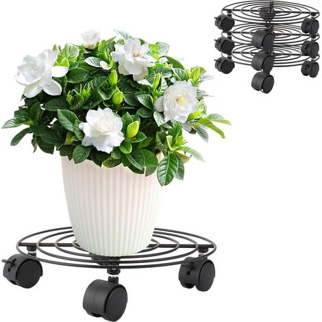 Lot de 4 rouleaux ronds pour plantes - En métal - 27 cm - Résistants aux intempéries - Soucoupe avec roulettes - Plantes en pot - Objets lourds (1/5)