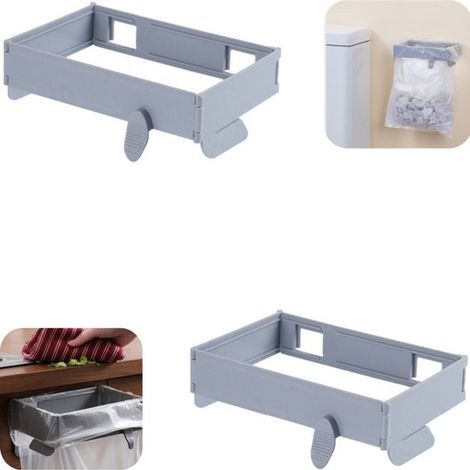 Supports de sac poubelle pliables lot de 2 - corbeilles suspendues 18,5 x 12,5 cm, grises (1/5)