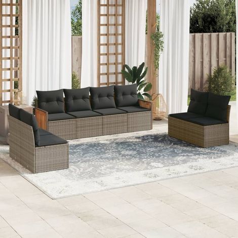 Salon de jardin 8 pcs avec coussins gris résine tressée vidaXL (1/5)