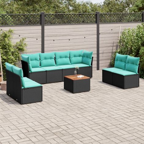 vidaXL Salon de jardin 9 pcs avec coussins noir résine tressée (1/5)
